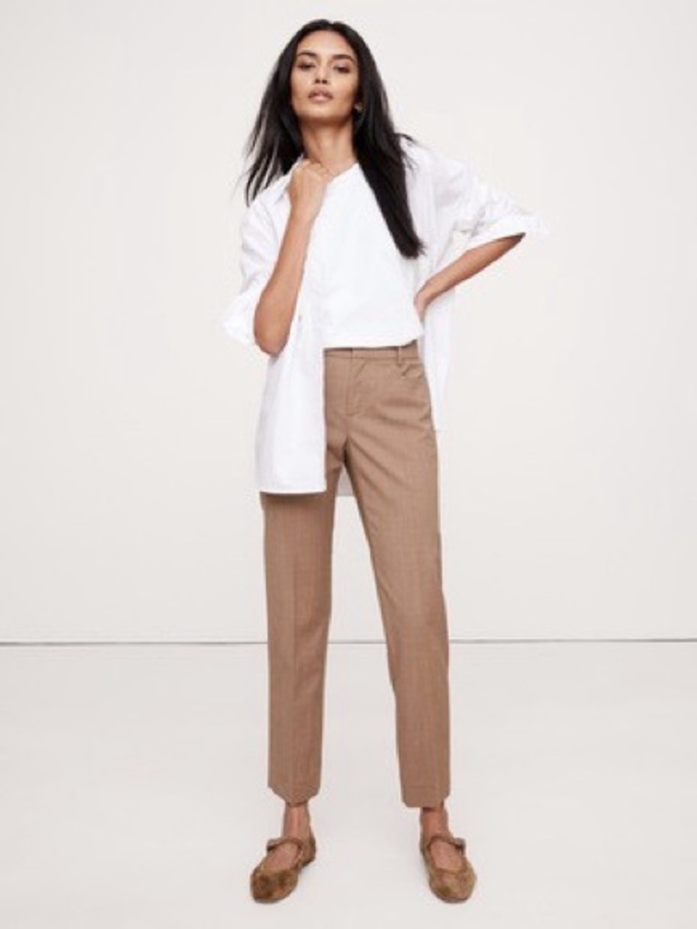 Tall Banana Republic Tailored Wool Straight Leg Trousers | Brown Plaid | 6 Long